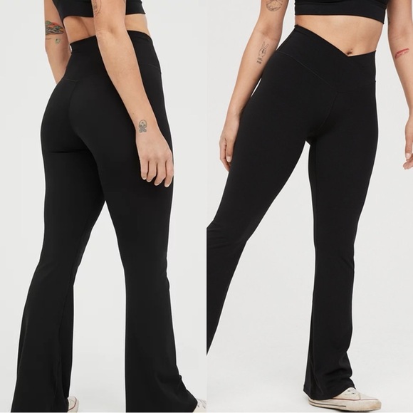 aerie Pants - Offline by Aerie Black Crossover Flare Leggings Size XS